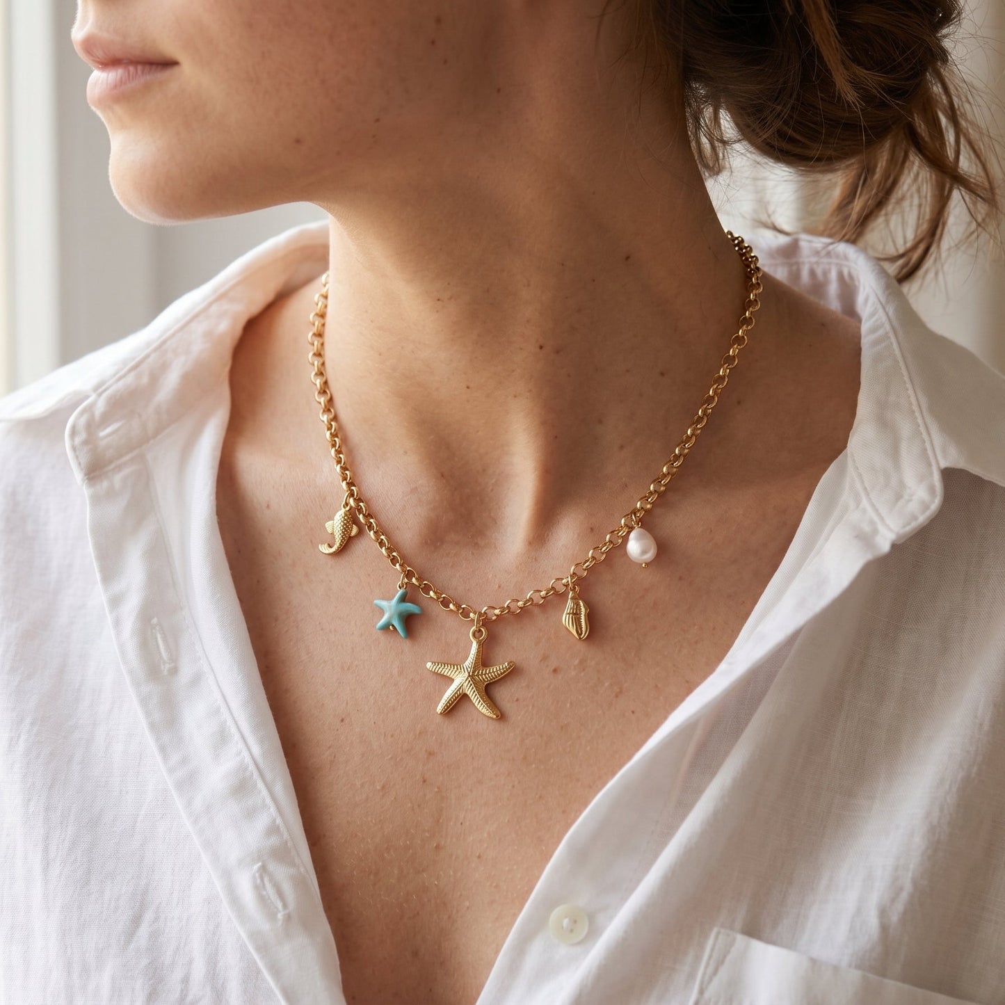 Collier Charms étoiles de mer - MARINA - Brume d'Or