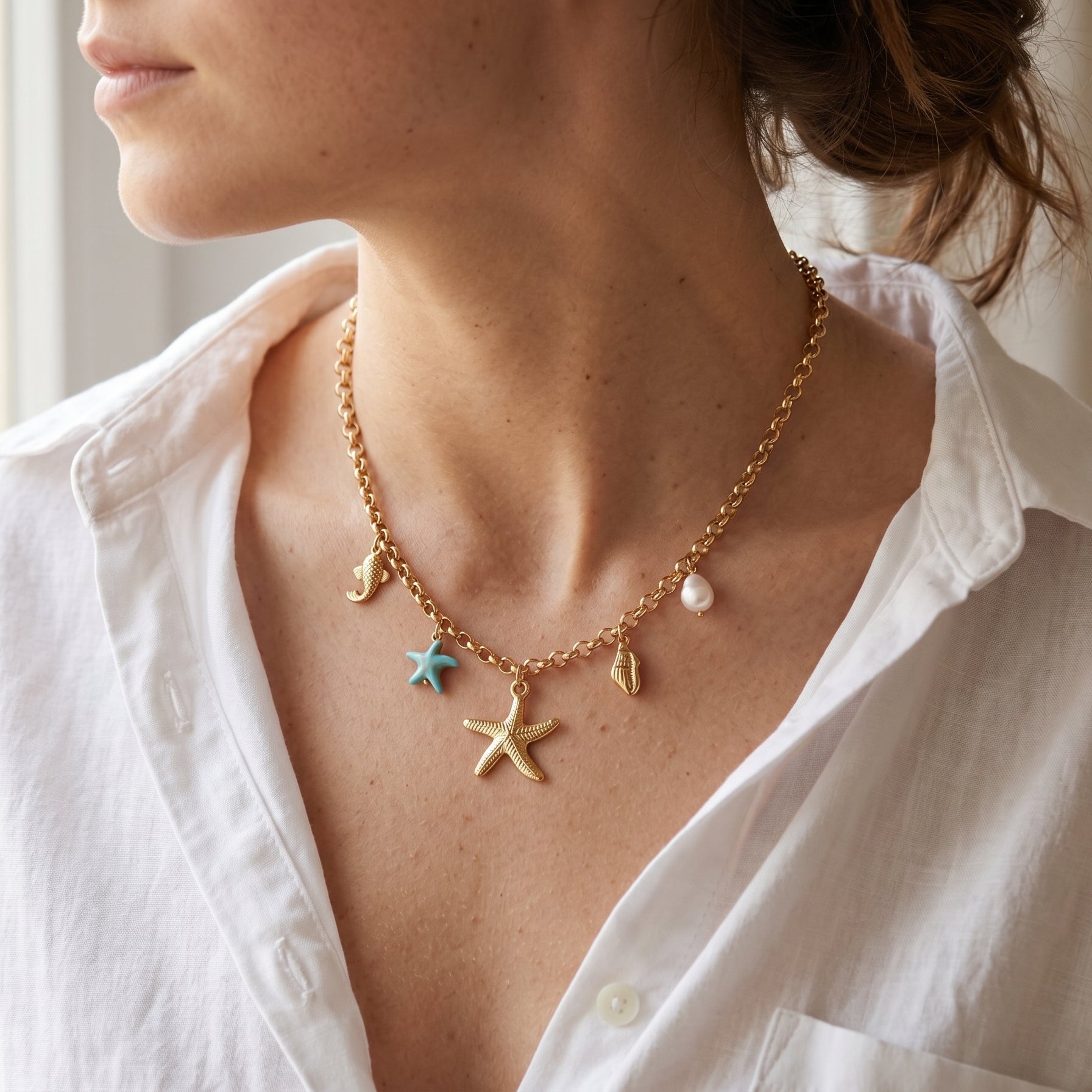 Collier Charms étoiles de mer - MARINA - Brume d'Or
