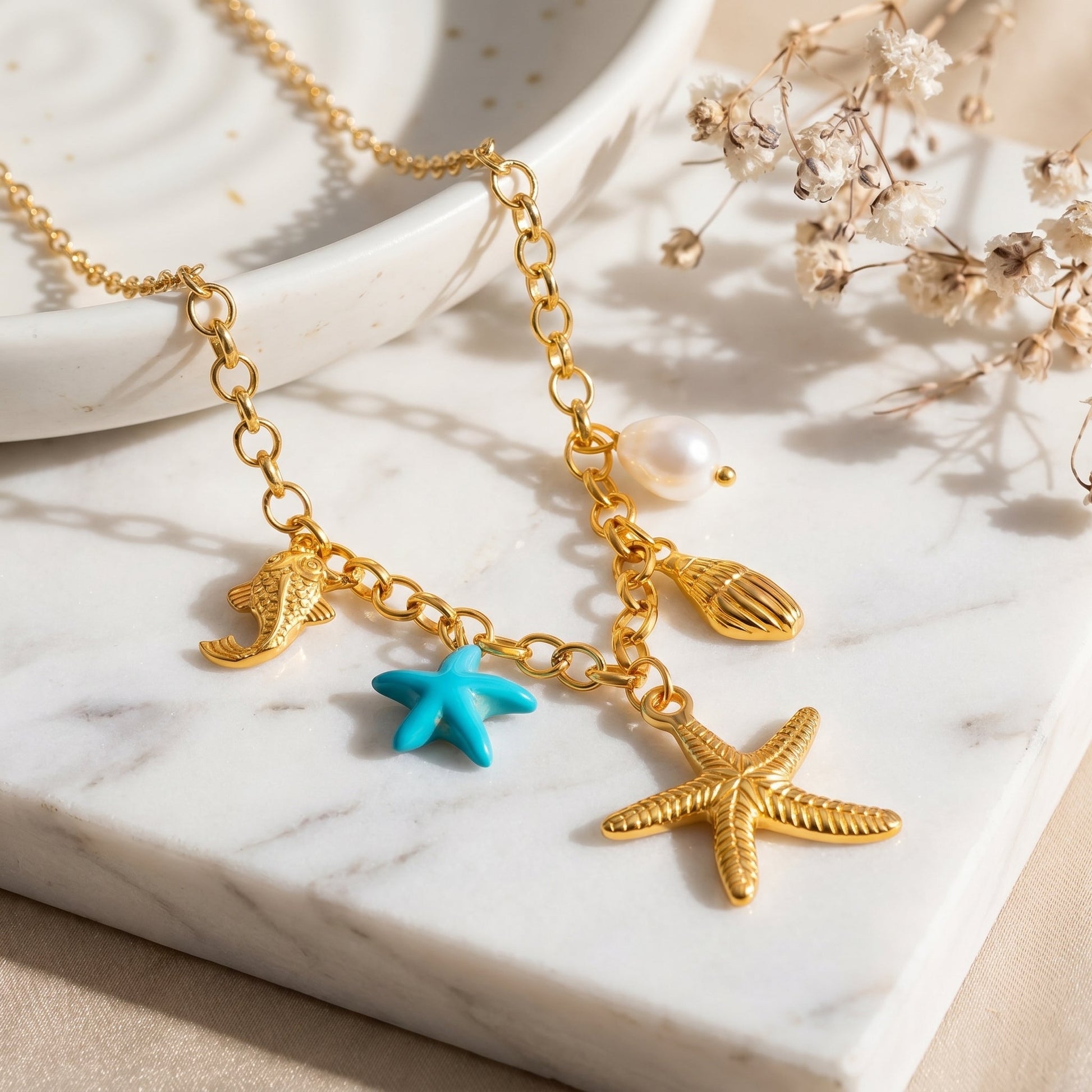 Collier Charms étoiles de mer - MARINA - Brume d'Or