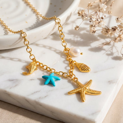 Collier Charms étoiles de mer - MARINA - Brume d'Or