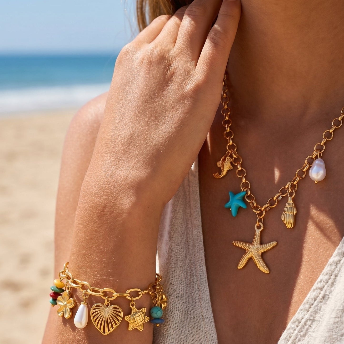 Collier Charms étoiles de mer - MARINA - Brume d'Or