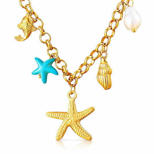 Collier Charms étoiles de mer - MARINA - Brume d'Or