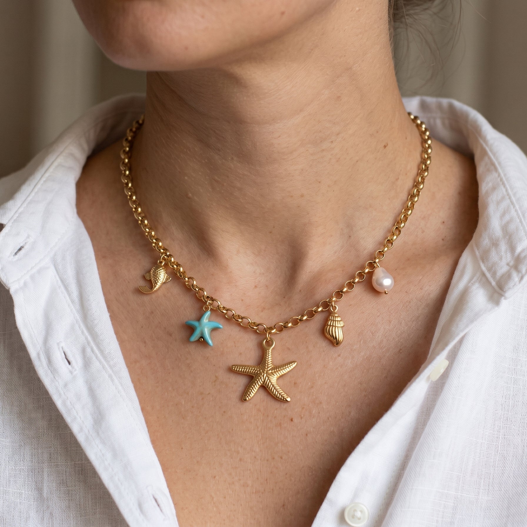 Collier Charms étoiles de mer - MARINA - Brume d'Or